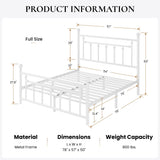 SHA CERLIN 14'' Full Size Metal Platform Bed Frame/Victorian Headboard and Footboard/Steel Slats Mattress Foundation for Storage/No Box Spring Needed/Noise Free/White SHA CERLIN