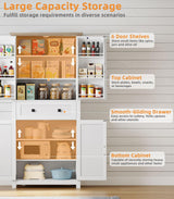 Memobarco 72" Kitchen Pantry Cabinet,Tall Storage Cabinet with 4 Doors Shelves,2 Cabinets,Drawer,Adjustable Shelves,Freestanding Cupboard for Kitchen,Dining Room,Living Room,Laundry,White+Gray Memobarco