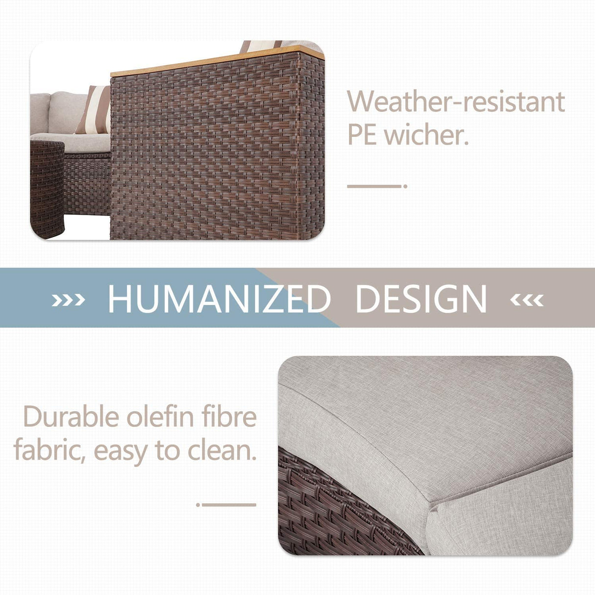 SUNCROWN Outdoor Round Sofa 5-Piece Patio Half-Moon Sectional Sets All Weather Wicker Conversation Furniture with Round Table and Thick Cushion (Light Brown) SUNCROWN