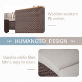 SUNCROWN Outdoor Round Sofa 5-Piece Patio Half-Moon Sectional Sets All Weather Wicker Conversation Furniture with Round Table and Thick Cushion (Light Brown) SUNCROWN