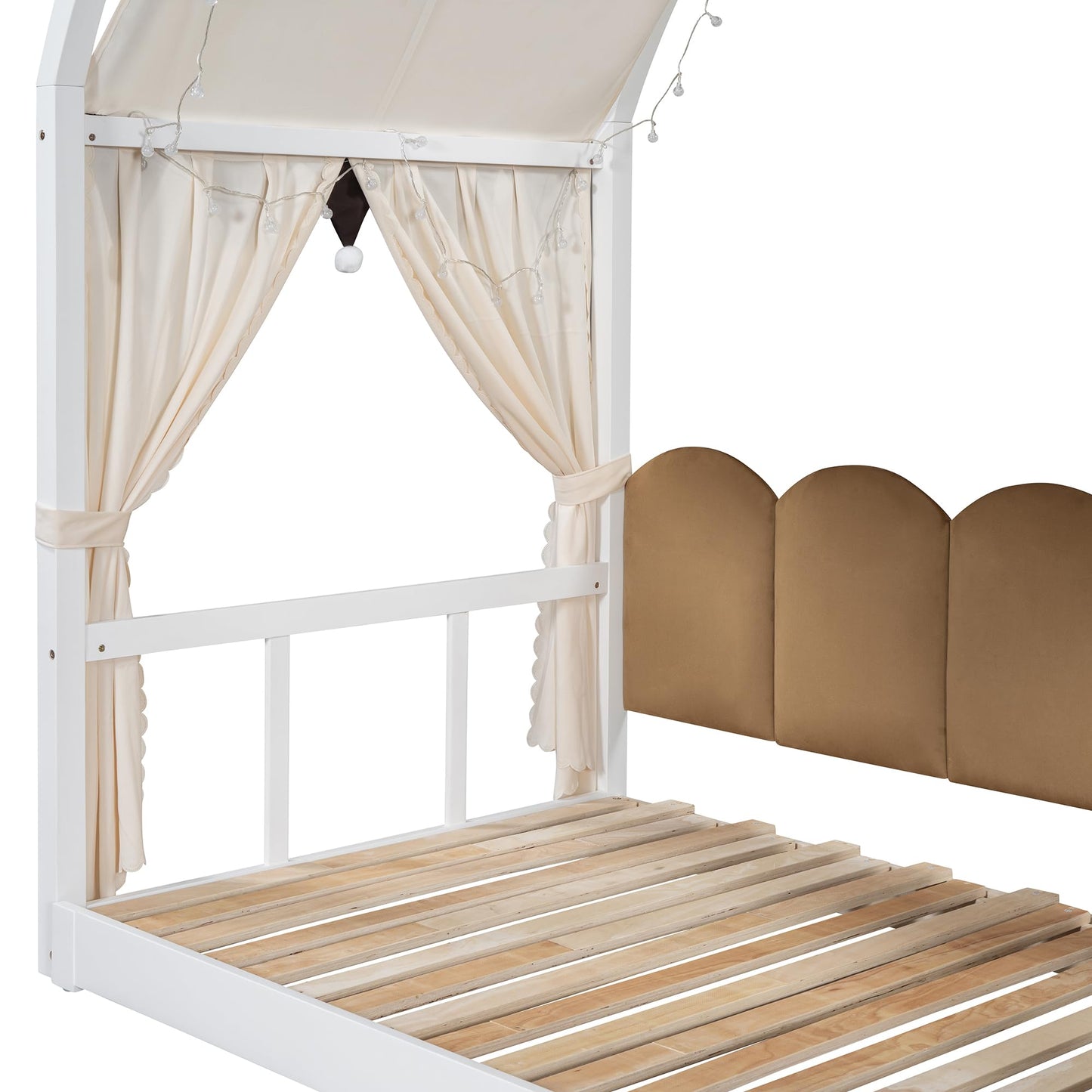 Polibi Twin Size Extended Bed with Arched Canopy, Trundle and Light Strip, Wooden Canopy Bed with Whiteboard (White)