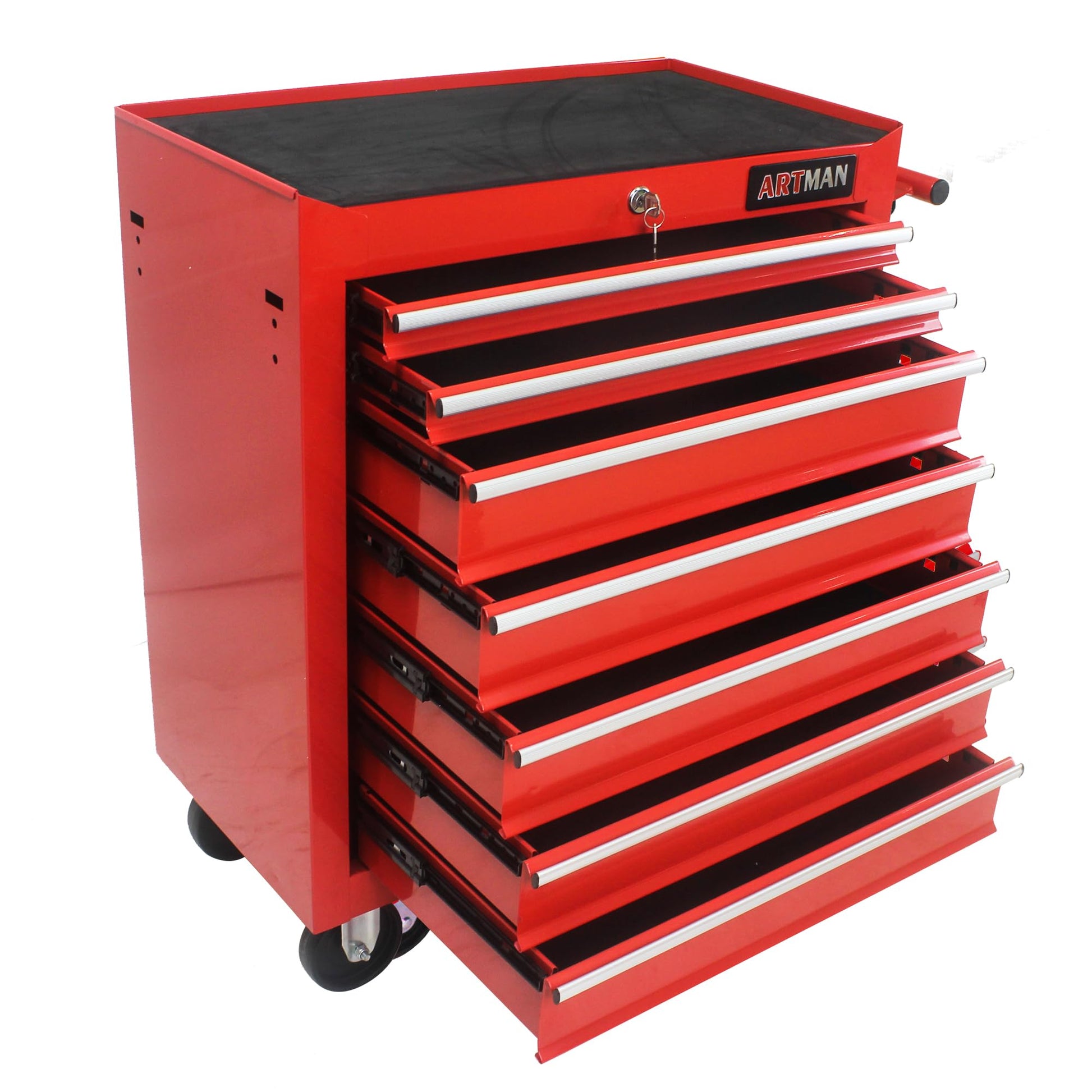 lunhung 7-Drawer Metal Rolling Tool Chest with Wheels,Tool Storage Cabinet With Locking System,Multifunctional Tool Cart with Wheels for Garage, Warehouse, Workshop, Repair Shop (Red) - WoodArtSupply