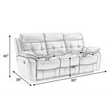 Familymill Genuine Leather Manual Reclining Sofa Couch with Drop Down Table, Stainless Steel Cupholders, and Magazine Bag for Living Room Home Theater Office Familymill