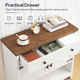 HOOBRO 34.3 Inches Farmhouse Console Table with Large Drawer and 2-Door Cabinet, Entryway Table with Storage, Sofa Table, Coffee Bar, for Entrance, Kitchen, Living Room, Walnut and White WH90XG01 HOOBRO