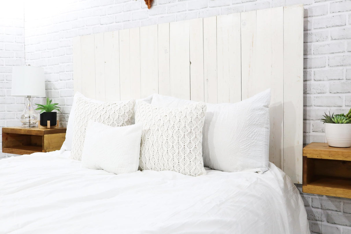 Barn Walls Whitewash Headboard, Cottage Design Distress, Solid Wood Headboard Floating Panels, Wall Mount, Adjustable Height, Easy Assembly, Full Size Barn Walls