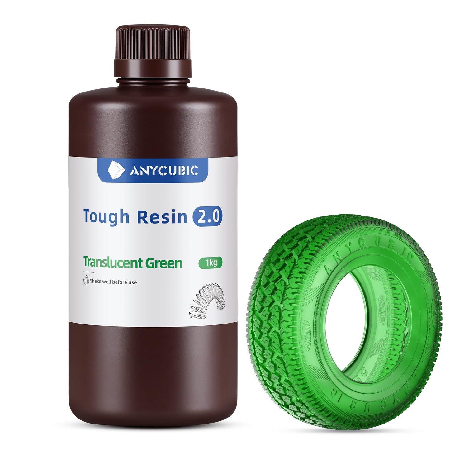 ANYCUBIC Tough Resin 2.0, 3D Printer Resin with Upgraded High Toughness and High Precision, 365-405nm Fast Curing 3D Resin for 4K 8K LCD/DLP/SLA 3D Printing (Tran-Green, 1kg)