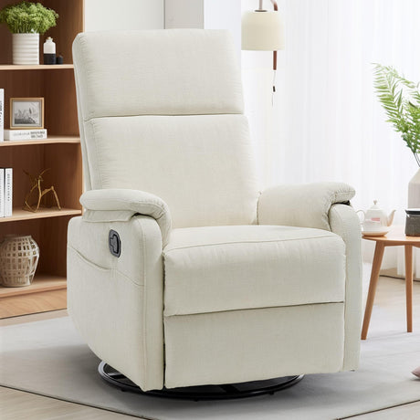 Korser Recliner Chairs, Swivel Rocking Recliner Chair for Adults, Glider Rocking Chair, Small Nursery Recliner for Living Room, Reclining with Modern-Designed Armrests, Chenille, Beige Korser