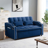 JEEOEHY 3 in 1 Convertible Sleeper Sofa Bed,Velvet Pull Out Couch Bed w USB&Type C Port,Comfy Futon Loveseat w Adjustable Backrest&Phone Stand&Cup Holder for Living Room Apartment Small Space(Blue) JEEOHEY