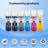 552 Ink Bottles Ecotank 6 Pack ET-8550 ET-8500 Replacement for Epson 552 Ink Refill Bottle Work for Ecotank Photo ET 8550 ET8550 Ecotank Photo ET 8500 ET8500 Printer (BK PB C M Y GY) Topcolor