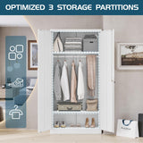 MIIIKO Metal Clothing Storage Locker, Steel Wardrobe Cabinets with Shelves and Hanging Rod, 72" Large Storage Locker Closet for Garments, Sports Equipment and Shoes MIIIKO