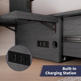 ijuicy Queen Murphy Bed with Foam Mattress, Modern Cabinet Bed with Charging Station & Storage Drawer, Bedroom Armoire (Grey) ijuicy