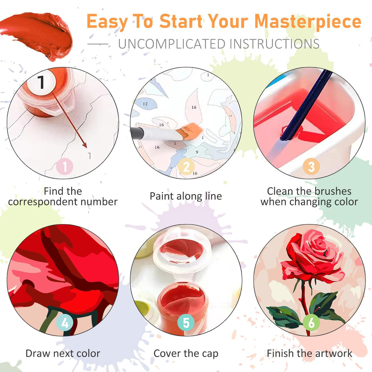 Offito Framed Paint by Numbers Kit for Adults Beginners & Kids Ages 8-12, Rose Flower Acrylic Easy Paint by Number with Frame, Paint by Number Kits on Canvas Framed (10 * 10 Inch, Without Easel) Offito