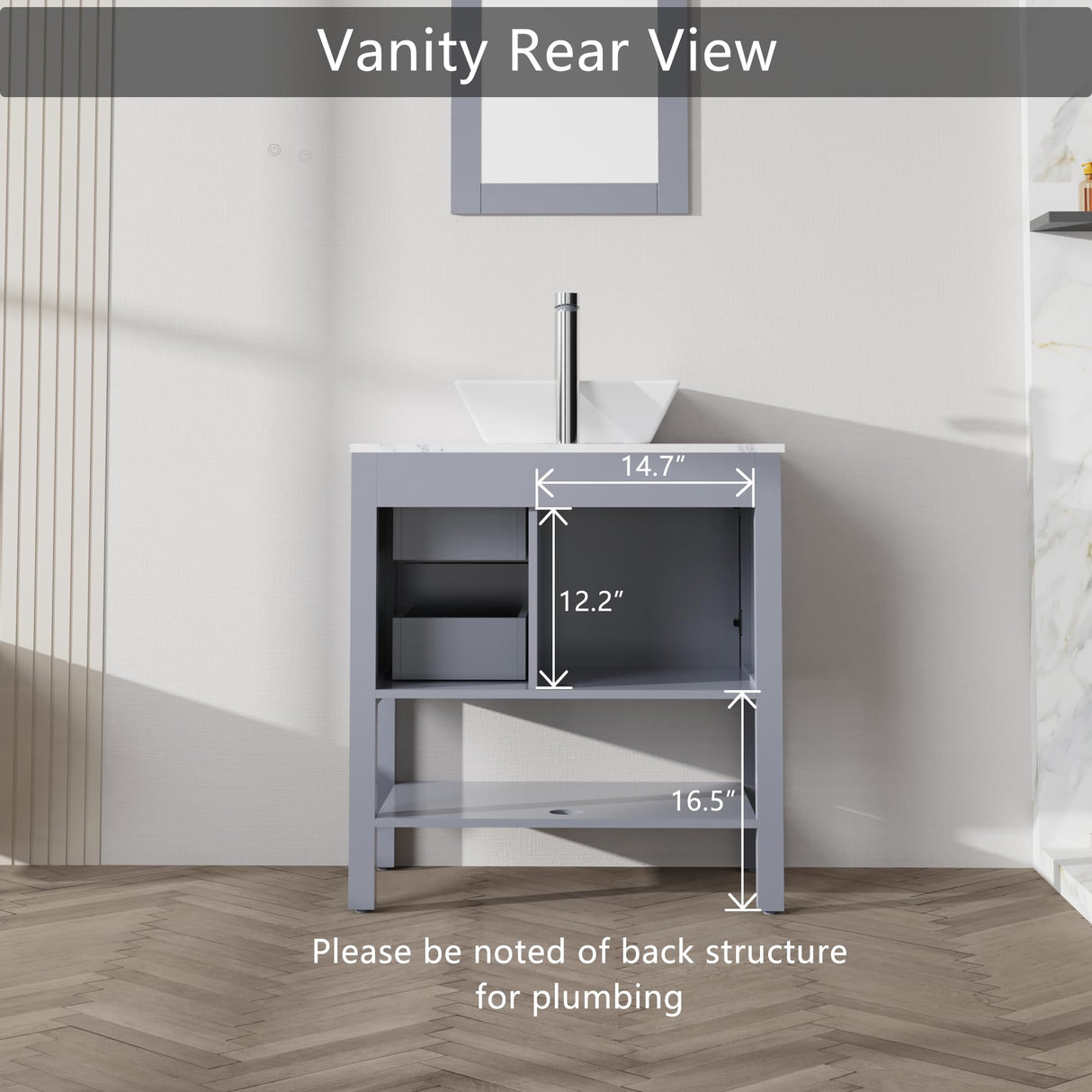 Homecart 30" Bathroom Vanity Cabinet Modern Freestanding Cabinet with Marble Pattern Countertop, Grey, Basin not Included Homecart