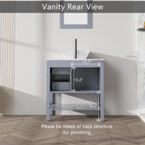 Homecart 30" Bathroom Vanity Cabinet Modern Freestanding Cabinet with Marble Pattern Countertop, Grey, Basin not Included Homecart