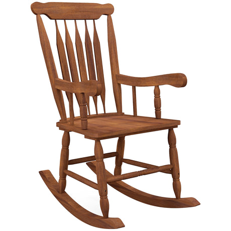 Outsunny Outdoor Wood Rocking Chair, 350 lbs. Porch Rocker with High Back for Garden, Patio, Balcony, Teak Outsunny