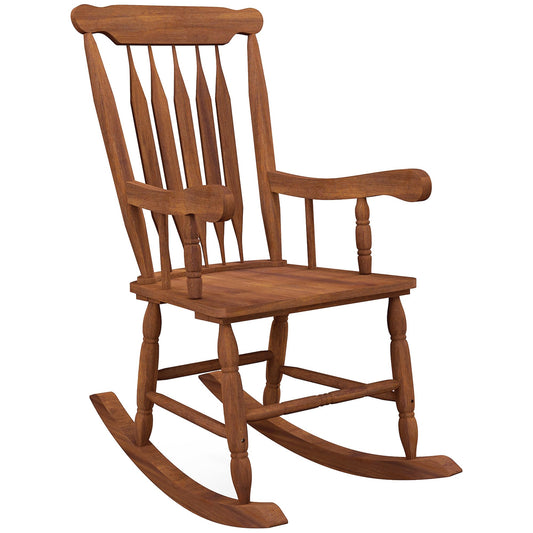 Outsunny Outdoor Wood Rocking Chair, 350 lbs. Porch Rocker with High Back for Garden, Patio, Balcony, Teak - WoodArtSupply