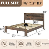 SAMTRA Rustic Farmhouse Full Size Bed Frame with Storage Headboard, Charging Station & Adjustable LED Lights SAMTRA
