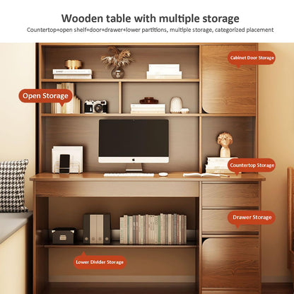 HM&DX Home Office Computer Desk with Hutch,Wood Writing Desk Study Desk with Drawers,Modern Furniture Wooden Desk with Open Storage Cubby,Study Table Computer Desk Makeup Workstation - WoodArtSupply