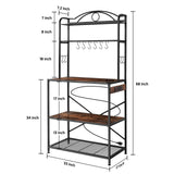 Home Limpidity Bakers Rack for Kitchen, 33-inch Wide Coffee Bar Station with Power Outlet, 5 Tier Microwave Stand Storage Shelf with S-Shaped Hooks, Metal Frame with Brown Wood Tabletop Home Limpidity
