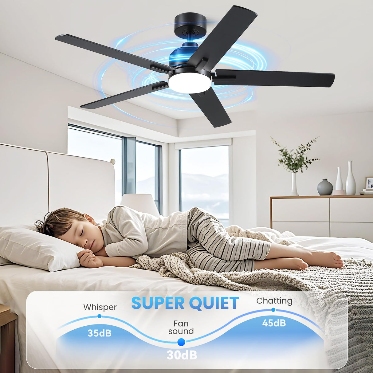 DSNAPE 52 Inch Black Ceiling fan with Lights, Ceiling Fan with Lights and Remote/APP Control, Reversible, Dimmable, 3CCT, Quite Ceiling fan for Living Room, Bedroom, Indoor Outdoor Use DSNAPE