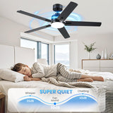 DSNAPE 52 Inch Black Ceiling fan with Lights, Ceiling Fan with Lights and Remote/APP Control, Reversible, Dimmable, 3CCT, Quite Ceiling fan for Living Room, Bedroom, Indoor Outdoor Use DSNAPE