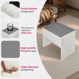 Redlife Farmhouse Vanity Desk with Mirror and Lights, 46" Vanity Set with Stool & Charging Station & Jewelry Cabinet - Makeup Vanity Desk with Glass Tabletop, 4 Drawers, Antique White Redlifeᅟᅠ