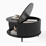 JOINICE,Round Coffee Table with Storage,Mid Century Modern Coffee Table with Sliding Cabinet Door,Coffee Table for Living Room,31.5" Small Center Table,Black JOINICE