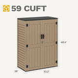 DWVO 59 Cu. Ft. Vertical Storage Shed, Weatherproof Outdoor Tall Cabinet with Double-Wall Panels and Floor, Lockable Resin Shed for Garden, Garage, Patio,Brown (Shelves Not Included) DWVO