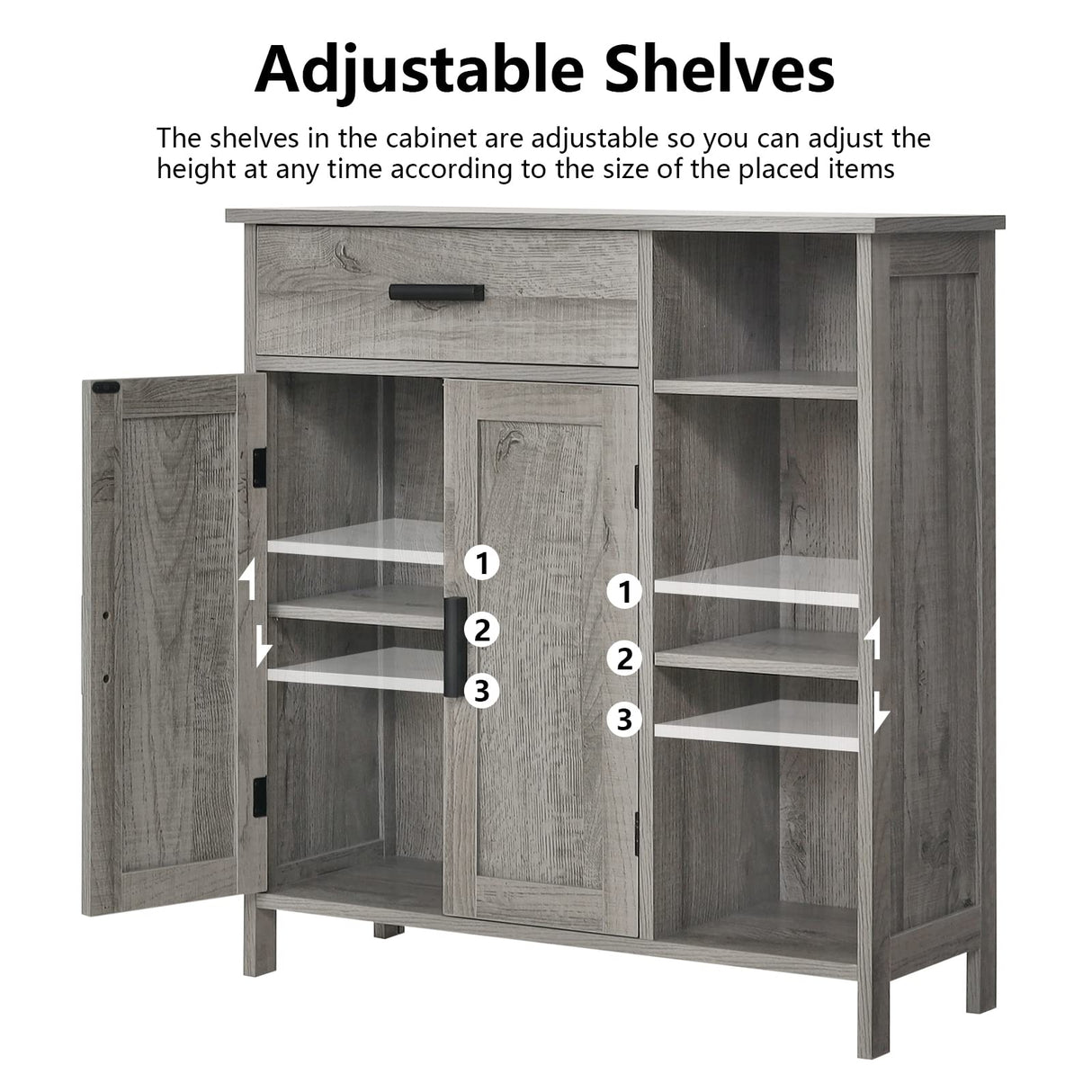 WEENFON Storage Cabinet, Bathroom Cabinet with Drawer, Coffee Bar Cabinets with Doors and Shelves, Freestanding Cupboard for Living Room, Grey UNSNG086CV1 WEENFON