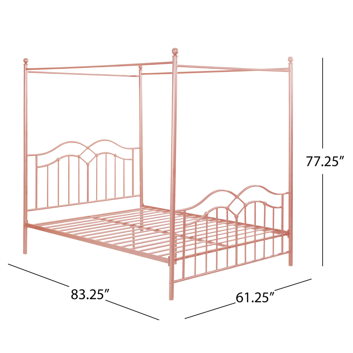 Merax Queen Size Canopy Bed Frame, Metal Four-Poster Platform Bed Frame, Under-Bed Storage Space, No Box Spring Needed Easy Assembly Pink Merax