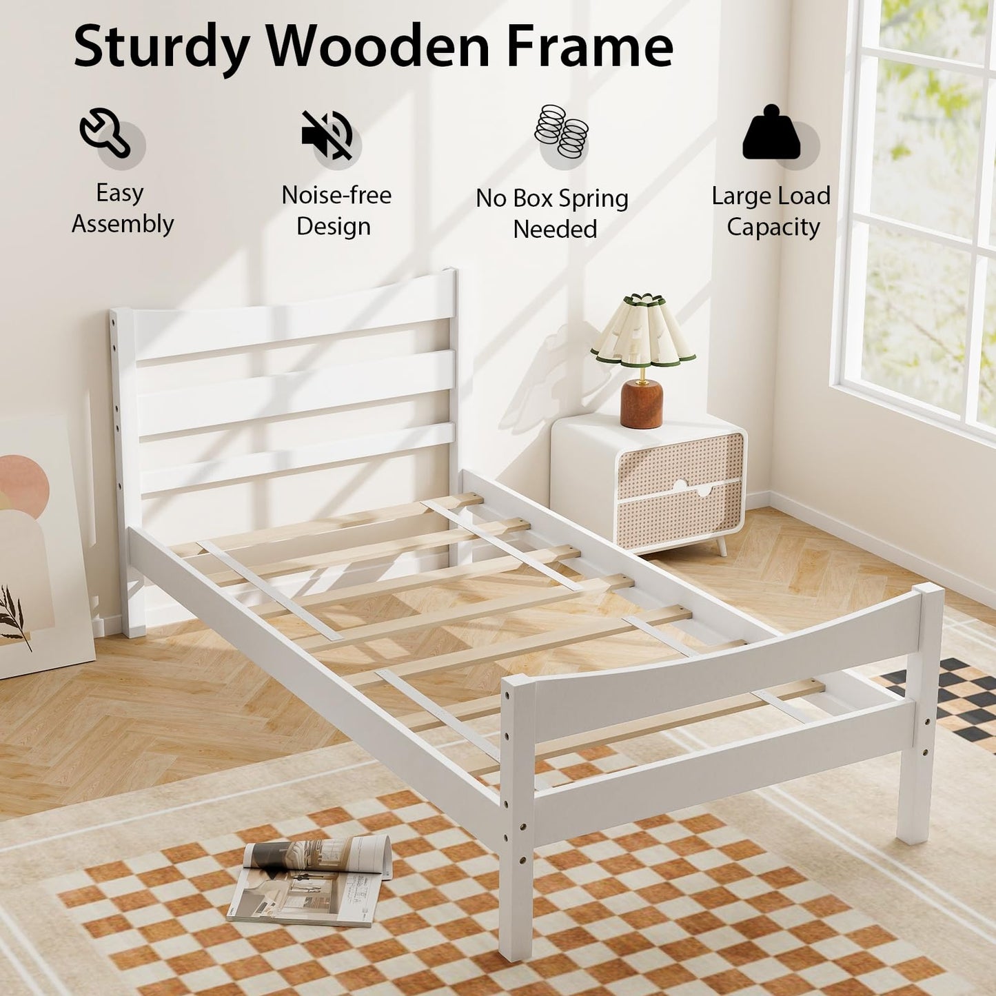 Giantex Modern White Twin Bed Frame with Headboard, Footboard, and Solid Wood Slat Support - WoodArtSupply