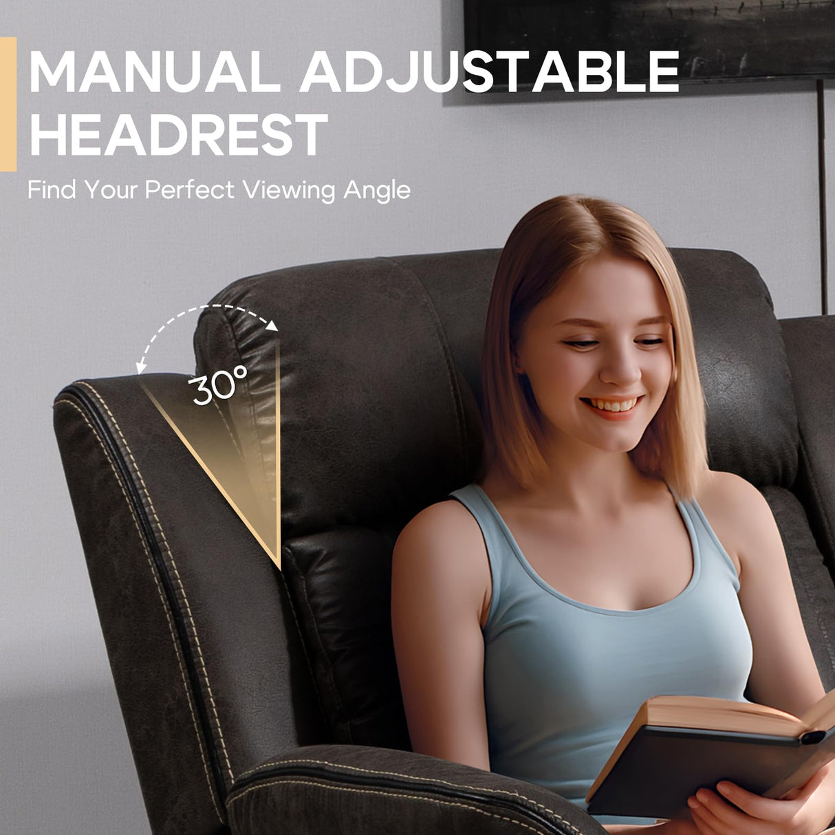 Zero Gravity Power Reclining Loveseat Sofa with Adjustable Headrests, Power Loveseat Recliner with Console, Electric 2-Seater Recliner Couch for Living Room (Foil Fabric, Charcoal Grey) CALIVIA