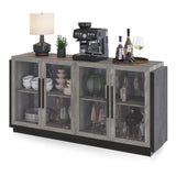 BELLEZE Sideboard Buffet Cabinet, Modern Wood Glass-Buffet-Sideboard with Storage, Console Table for Kitchen, Dining Room, Living Room, Hallway, or Entrance - Brixston (Grey) BELLEZE