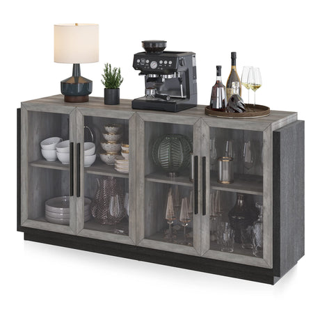 BELLEZE Sideboard Buffet Cabinet, Modern Wood Glass-Buffet-Sideboard with Storage, Console Table for Kitchen, Dining Room, Living Room, Hallway, or Entrance - Brixston (Grey) BELLEZE