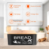 JIGUOOR Black Bread Box, Large Space Saving Vertical Metal Bread Box with Wooden Cutting Board Lid, Holds 2+ Loaves, Farmhouse Bread Bins for Kitchen Bread Storage,Kitchen Parts Box JIGUOOR
