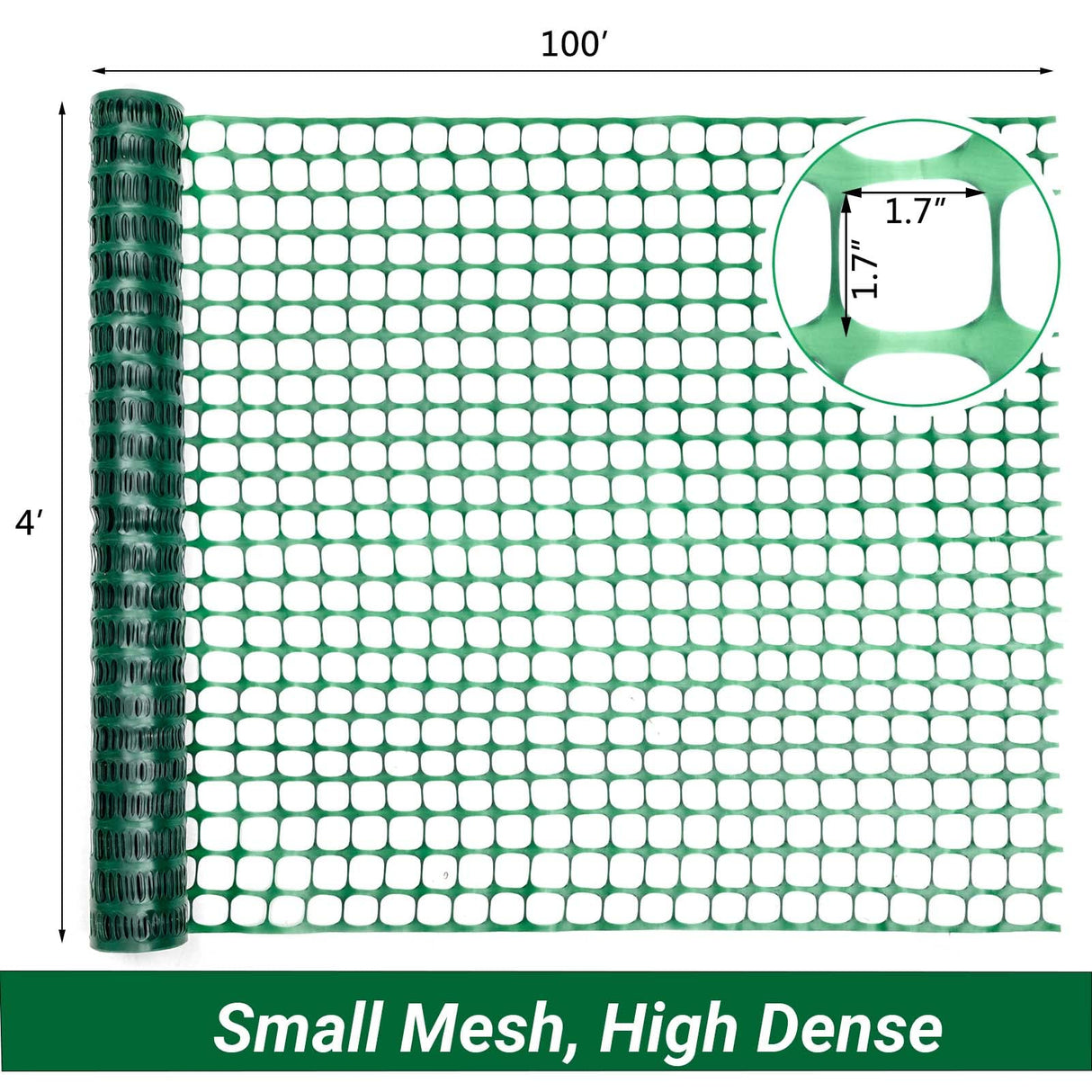 DOEWORKS Safety Fence, 4 x 100 FT Green Plastic Mesh Fence Roll Barrier Netting for Construction Fencing Animal Fencing Garden Fencing and Event Fencing DOEWORKS