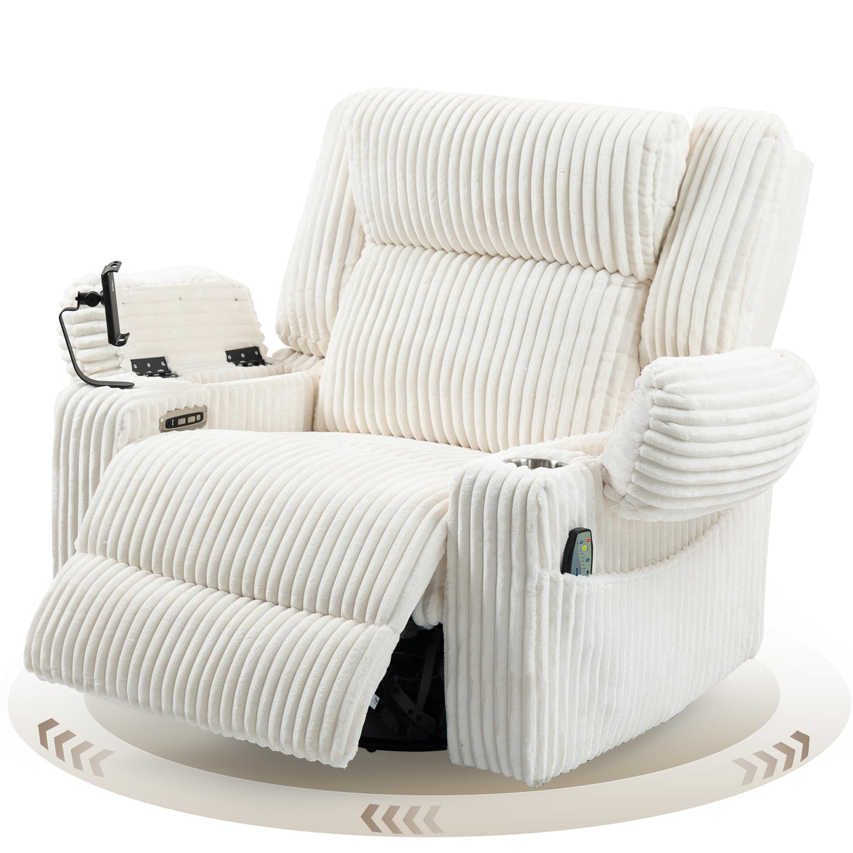 SINCRUMI Power Oversized Swivel Rocker Recliner with Dual Motor Adjustable Headrest for Adults, Glider Rocking Chair with Vibration and Heat, USB A&C Ports, Armrest Storage, Cup Holder, Cream White SINCRUMI