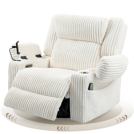 SINCRUMI Power Oversized Swivel Rocker Recliner with Dual Motor Adjustable Headrest for Adults, Glider Rocking Chair with Vibration and Heat, USB A&C Ports, Armrest Storage, Cup Holder, White SINCRUMI