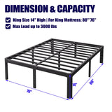 Hunlostten 14in High King Bed Frame No Box Spring Needed, Heavy Duty King Platform Bed Frame with Round Corners, Easy Assembly, Noise Free, Black Hunlostten