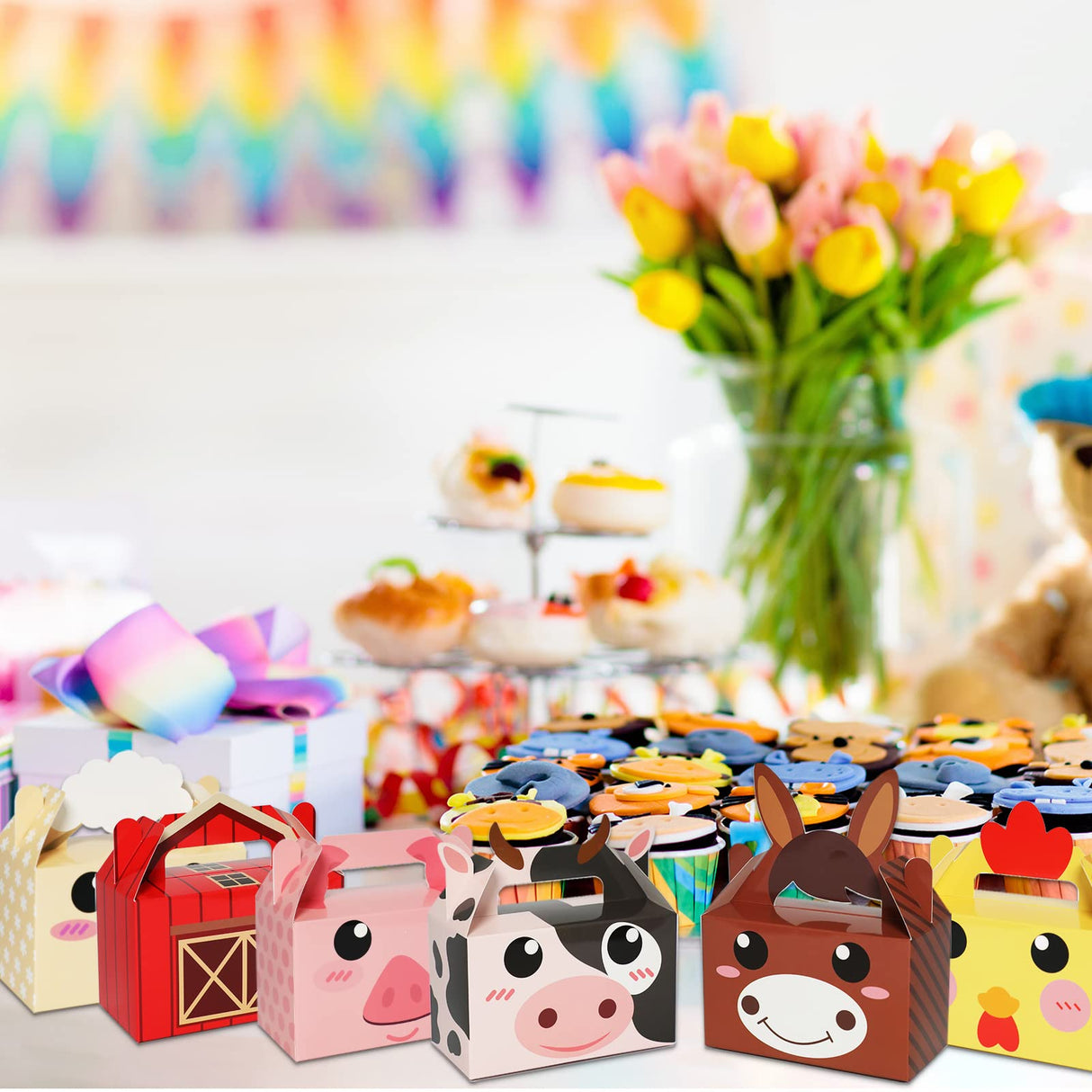 24 Pack Farm Animal Party Favor Boxes Farm Theme Birthday Goodie Boxes Farmhouse Animals Candy Christmas's Day Gift Bags Barnyard Candy Treat Boxes for Girls Kids Baby Shower Birthday Party Supplies Tevxj
