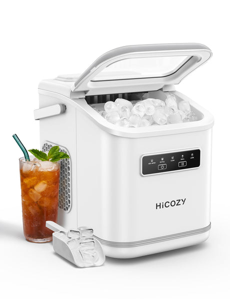 HiCOZY Countertop Ice Maker with Handle, Ice in 6Mins, 26 lbs/Day, Portable Ice Maker Machine with Self-Cleaning for Apartment/Under Cabinet/Kitchen/Office/Camping/RV/Home Bar（White） Hicozy