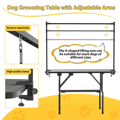 ROOMTEC 46 Inch Dog Grooming Table,Foldable Pet Grooming Tables at Home with Adjustable Arm,Nooses, Mesh Tray - WoodArtSupply