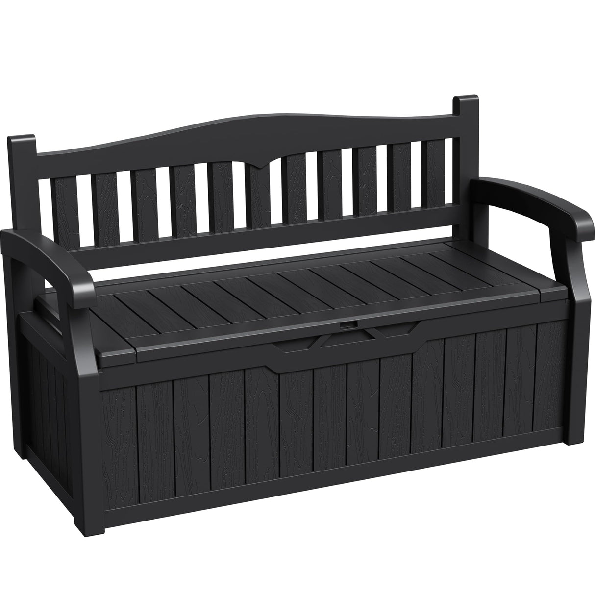 Greesum 80 Gallon Storage Bench Outdoor Deck Box with Armrest, Patio Furniture,Lockable, Waterproof and UV Resistant, Suitable for Garden, Pool, Black Greesum
