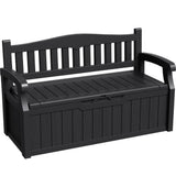 Greesum 80 Gallon Storage Bench Outdoor Deck Box with Armrest, Patio Furniture,Lockable, Waterproof and UV Resistant, Suitable for Garden, Pool, Black Greesum