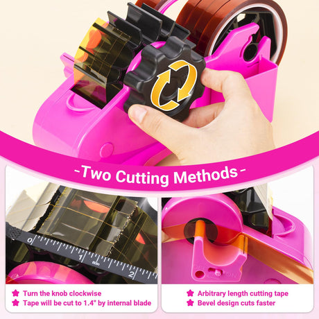 THINKLEARN Pink Heat Tape Dispenser Sublimation - Heat Transfer Tape Dispenser with Cutting Set, 1 '' & 3'' Core, Multi-Roll Cut Tape Dispenser for Crafting, PreCut 1.4'' Pieces ThinkLearn