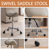 FIRAVOE Saddle Stool, Swivel Saddle Stool with Wheels, Adjustable Rolling Stool 18"-26", Faux Leather Rolling Stool for Salon, Massage, Clinic, Lab, Office (Light Grey, 1PCS (18"-26")) FIRAVOE