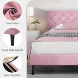 HOMBCK King Size Bed Frame and Headboard, Upholstered Bed Frame King Linen Fabric with Wood Slats, Button Tufted, No Box Spring Needed, Pink HOMBCK
