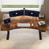 Dual Motor Electric Standing Desk, 63 x 30 Inches Height Adjustable Table with Splice Board, Ergonomic Sit Stand Computer Desk with Black Frame/Rustic Brown Top HEONAM