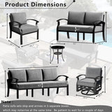 RTDTD Aluminum Patio Furniture Set with Fire Pit Table, 7 Seats Patio Outdoor Conversation Set with Swivel Chair Modern Metal Patio Sectional Sofas with Upgrade Cushions for Patio, Backyard (Grey) RTDTD