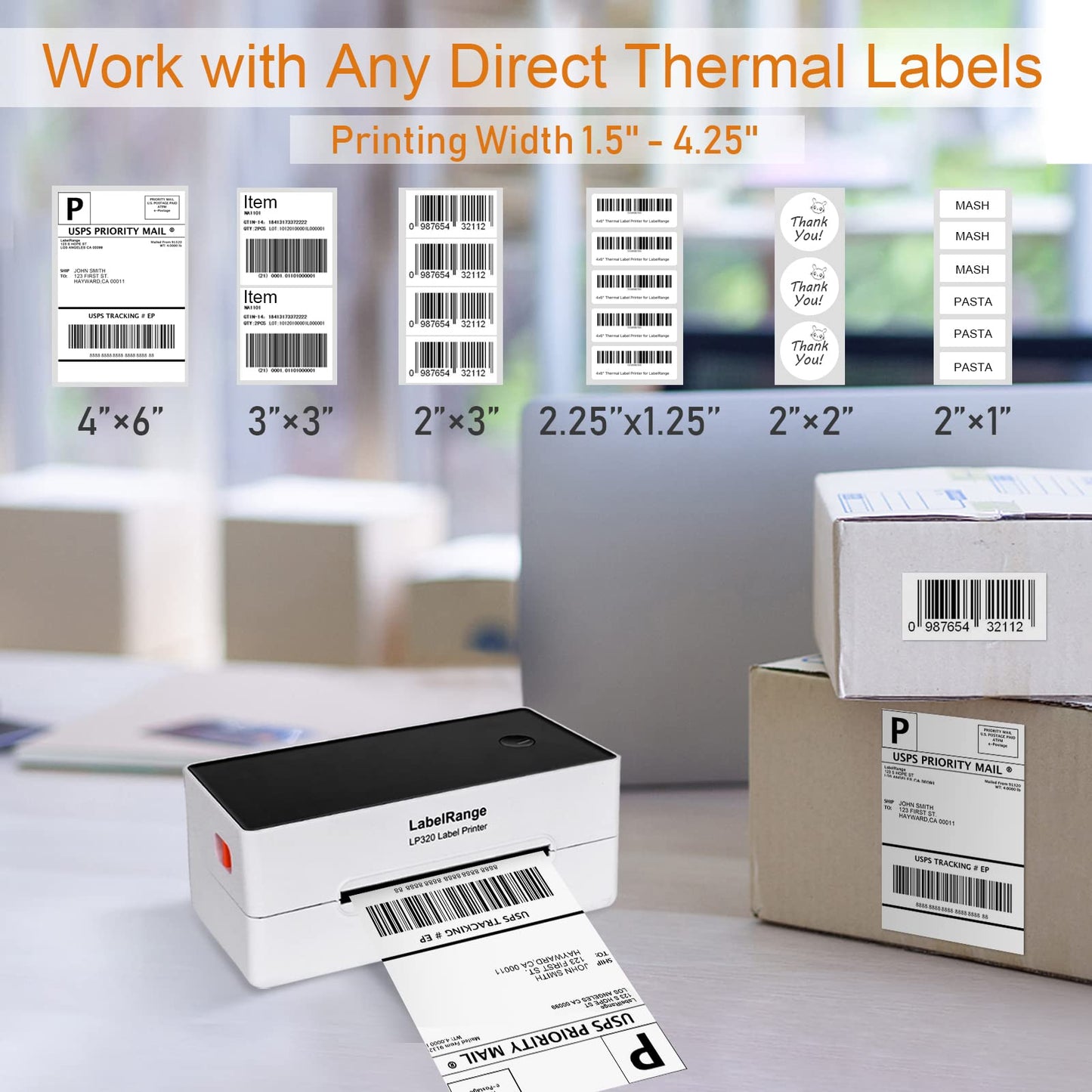 LabelRange LP320 High Speed 4x6 Shipping Label Printer, Windows, Mac, Linux and Chrome OS Compatible, Direct Thermal Printer Supports Barcode, Household Labels and More